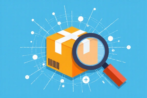 Icona di tracking con pacco e lente d'ingrandimento