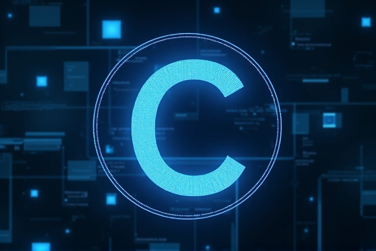 Simbolo del copyright su uno sfondo digitale